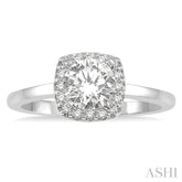 1/3 Ctw Cushion Shape Halo Diamond Engagement Ring With 1/4 Ct Round Cut Diamond Center Stone in 14K White Gold